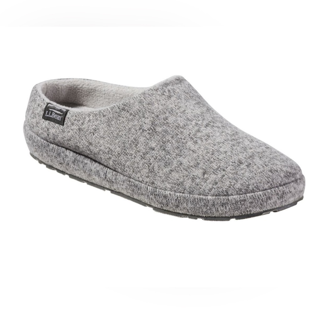 LL Bean Womens Slippers Size 9 Heather Gray Fabric Slip On Sweater Fleece